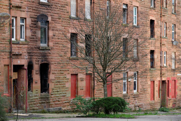 Council flats in poor housing estate with many social welfare issues in Port Glasgow