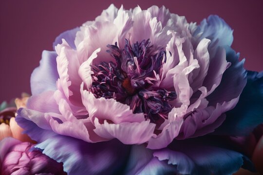 Colorful flower oil painting on light purple velvet. Generative AI