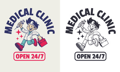 Retro Cartoon Character of Medical Doctor Clinic Mascot