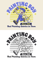 Retro Cartoon Character of Painter Worker