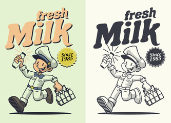 Retro Cartoon Character of Milk Seller Vintage
