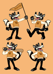 Set of Wolf Sport Mascot in Vintage Retro Hand Drawn Style © bazzier