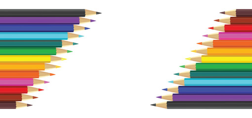 wooden color pencils arranged in bulk on a white isolated background, Drawing colors, multicolors