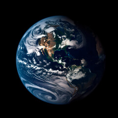 Planet earth on a dark background. Elements of this image created with Generative AI technology.