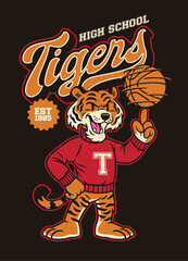 Vintage Textured Shirt Design of Tiger Athletic Mascot