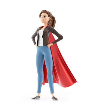 3d cartoon woman standing with red cape