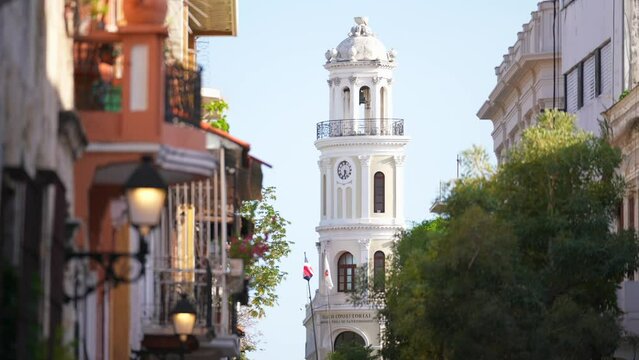 Dominican Republic, Santo Domingo - April 23, 2023: Palacio Consistoral tower, most popular tourist destination in the Colonial Zone 