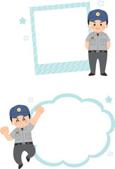 男性救急救命士とフレームのイラストセット　フォトフレーム　吹き出し