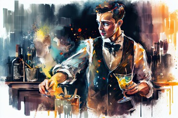 Illustration of barman, generative Ai