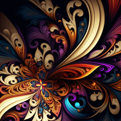 Oriental ornamental art background. Digital generated wallpaper design with flower paint brush line art.