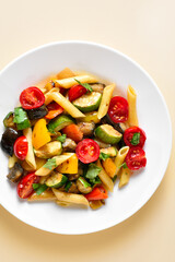 Penne pasta salad with roasted vegetables