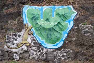 Historic stone plaque of Moorea island, French Polynesia - obrazy, fototapety, plakaty