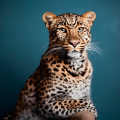 Close up beautiful big leopard isolated on dark background created with Generative AI technology.