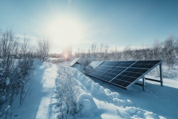 Solar energy captured from snowy environment. Generative AI