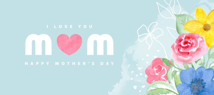 Happy mother's day background with beautiful watercolor flowers.Vector illustration.Banner, postcard, advertising material and more.