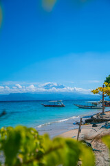 atardecer, bali, indonesia, playa, volcan, montaña, playa, verano, silueta, colores, nubes, agua, mar, playa, chica, cielo, asia, tailandia, gili, 