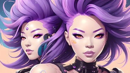 Naklejka premium Women with purple hair, generative AI
