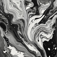 Contemporary Acrylic Pour Background. Paint Swirls in Beautiful Black and White colors, with White Particles generative AI