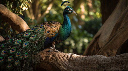Obraz premium The elegant Peacocks are very colorful, generative ai