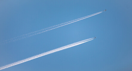 two jet planes in the sky,double track in the sky