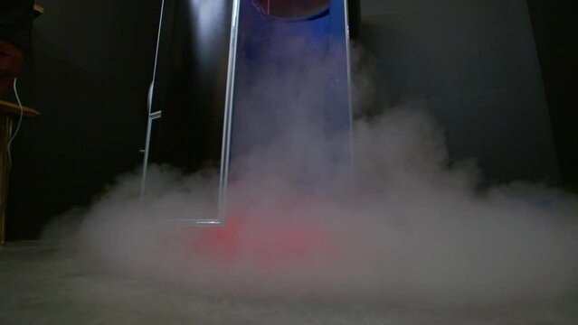 Slow Motion Lockdown Shot Of Smoke Emitting From Futuristic Machine - Los Angeles, California