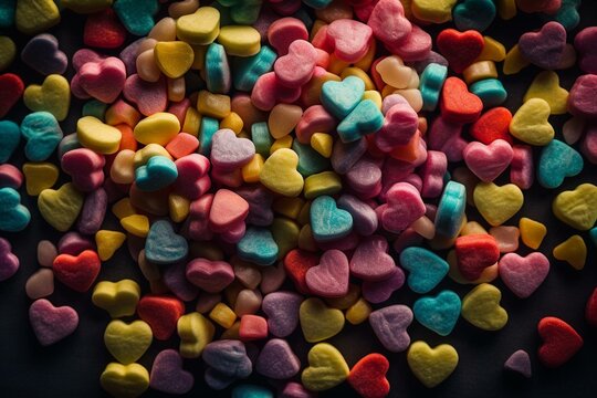 A Plentiful Amount Of Valentine's Day Candy Hearts Make Up A Love-filled Background. Generative AI