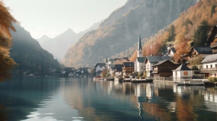 Beautiful old town surrounded by mountains view. Generative AI