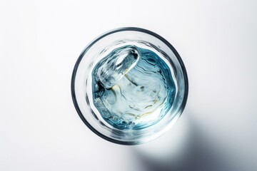 A cup of water seen from above on a plain white backdrop. Generative AI