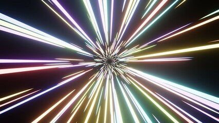 Abstract background colorful tunnel made of neon glow hi-tech sci-fi futurisctic energy lines in dark space. 4k 3d illustration, 3d design, 3d graphics