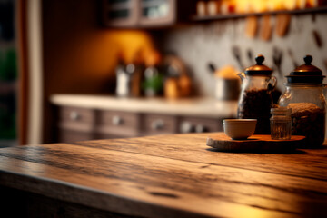 Fototapeta na wymiar Wooden table in the kitchen. Generative AI