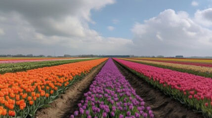 Fototapeta na wymiar Colorful open field with beautiful tulips. Generative AI