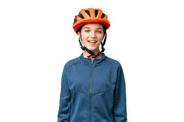 Teenager cyclist girl over isolated chroma key background with surprise facial expression