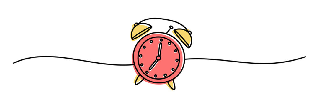 recommend clip art: Alarm clock banner hand drawn with thin line. Vintage retro style watch with bells. Png clipart isolated on transparent background