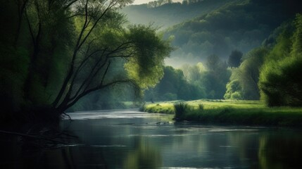 Obraz premium Beautiful scenic landscapes with mountains in Europe. Generative AI
