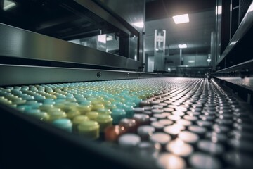 Fototapeta na wymiar A modern pill manufacturing facility with advanced technology. Generative AI