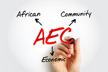 AEC African Economic Community - organization of African Union states establishing grounds for mutual economic development among the majority of African states, acronym text concept
