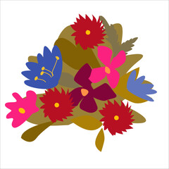 cartoon bouquet with garden and forest flowers 