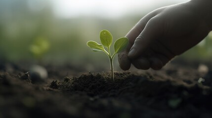 A close-up of a person s hands planting a young tree in fertile soil, symbolizing hope and commitment to a greener future. Generative AI