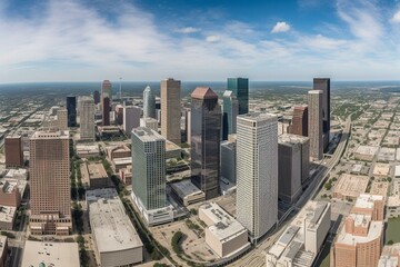 Fototapeta na wymiar A panoramic view of Houston's downtown from a drone above. Generative AI