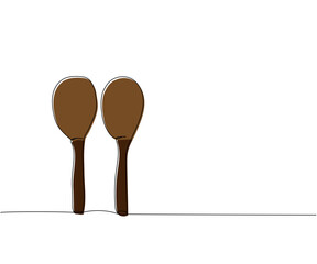 Maracas one line color art. Continuous line drawing of musical, traditional, rhythm, pair, wood, melody, drum, latino, shake, maraca, mexican, music, latin, percussion, salsa.