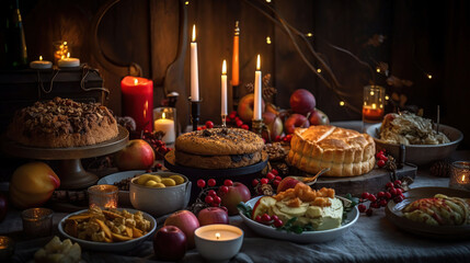 Fototapeta na wymiar christmas eve thanksgiving dinner party food festive celebrating ideas concept, generative ai