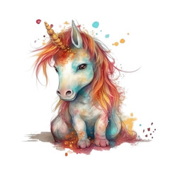 Obraz na płótnie Canvas Cue Boho Unicorn on white background, Illustration AI