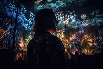 Fototapeten An awe-inspiring image of a person watching a 3D projection mapping show, capturing the wonder and excitement of immersive visual experiences. Generative AI © 22Imagesstudio