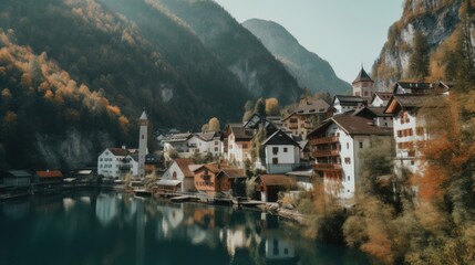 Beautiful old town surrounded by mountains view. Generative AI