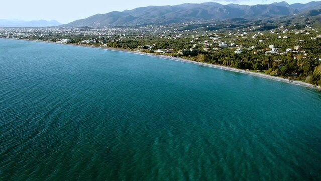 Aerial view of Kalamata shoreline at dusk