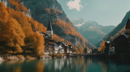 Beautiful old town surrounded by mountains view. Generative AI