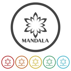 Mandala flower icon. Set icons in color circle buttons