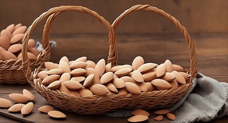 Almond in a beautiful basket. ai generation