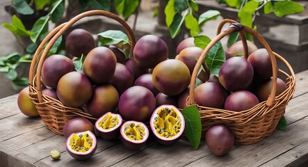 Passion fruit in a beautiful basket. ai generation