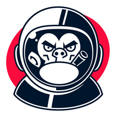 Vector illustration of a funny chimpanzee in an astronauts suit, smoking